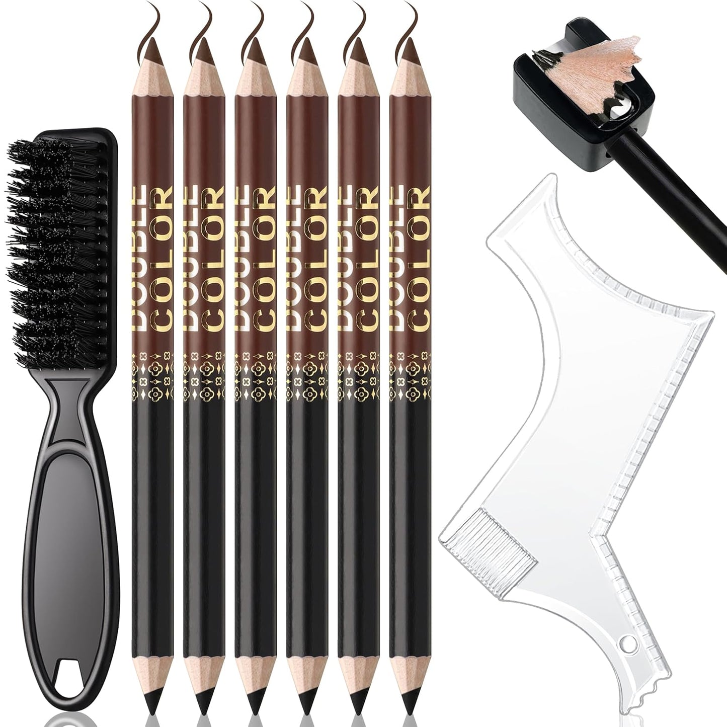 Barber Pencil for Lineup Magic Hairline Enhancement Beard Guide Shaping Pencils for Design Razor Trace Black Brown Barber Chalk Pencils Set with Sharpener Ruler Brush for Men
