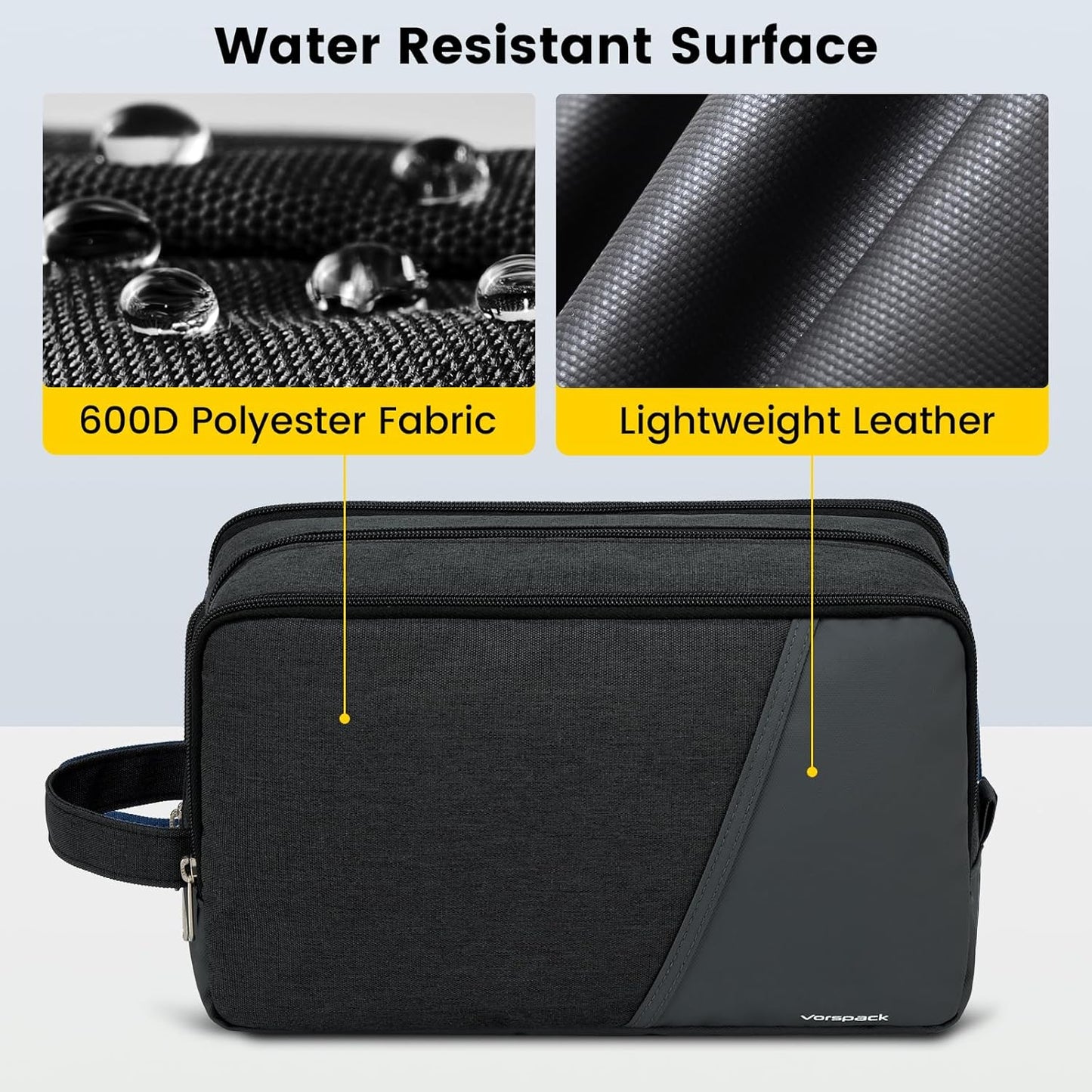 Vorspack Large Travel Toiletry Bag - Water Resistant Toiletry Bag for Men for Bathroom Toiletries Accessories Gifts - Black