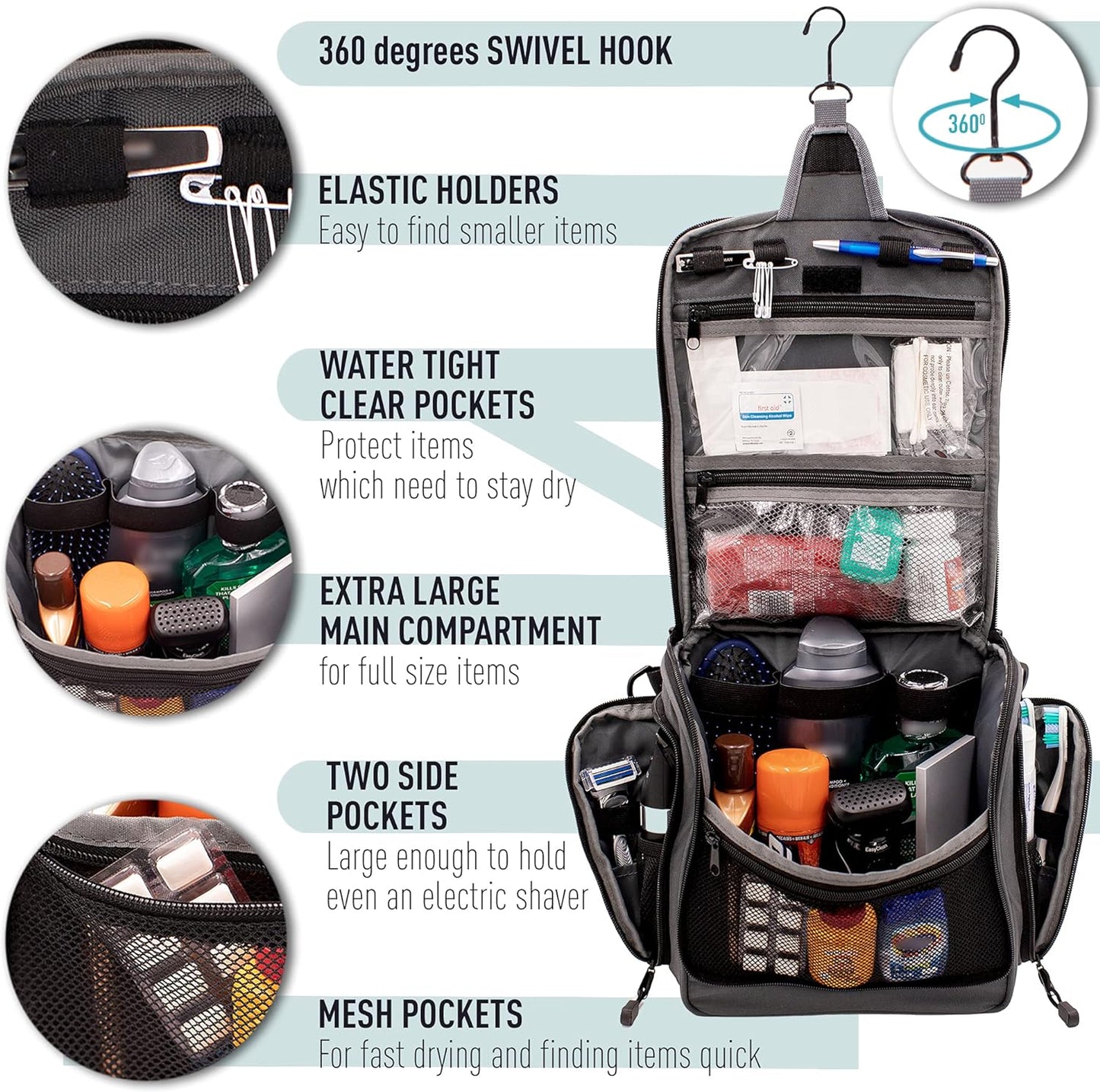 Tactical Toiletry Bag for Men. Extra Large, Water Resistant, Heavy Duty, Hanging, Multiple compartments and Storage Options, Dopp Kit for Toiletry Accessories