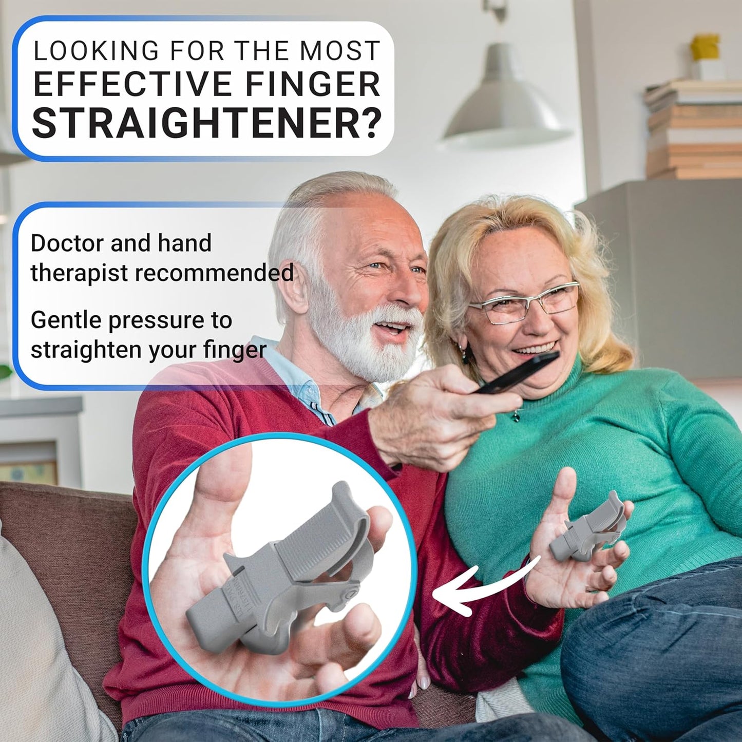 Finger Straightener | PIP Extension Orthosis/Splint For Bent Fingers, PIP Flexion Contractures | Adjustable Joint Stretcher Device | Made in USA | Gray/X-Large