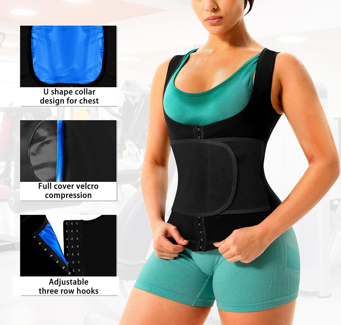 Sauna Suit for Women Slimming Shirt Sweat Vest Heat Trapping Tank Top Workout Shaperwear,Adjust Belt,Breathable Armpit