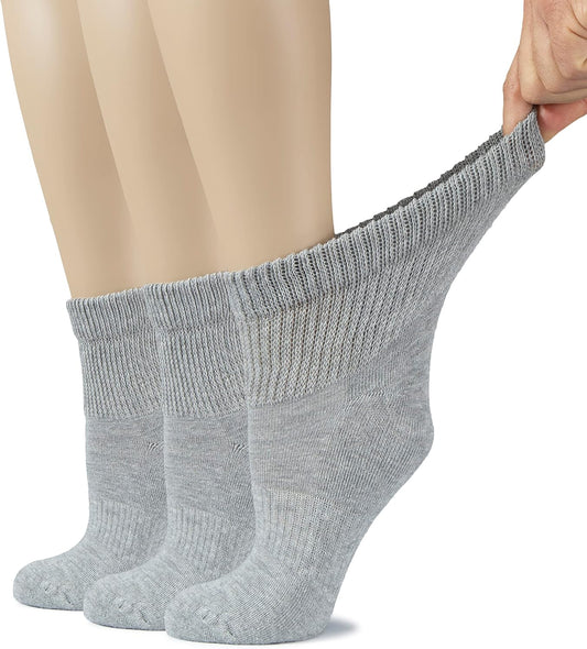 Hugh Ugoli Women's Cotton Diabetic Ankle Socks, Wide, Loose, Stretchy, Seamless Toe, Non Binding Top Semi Cushion, 3-6 Pairs