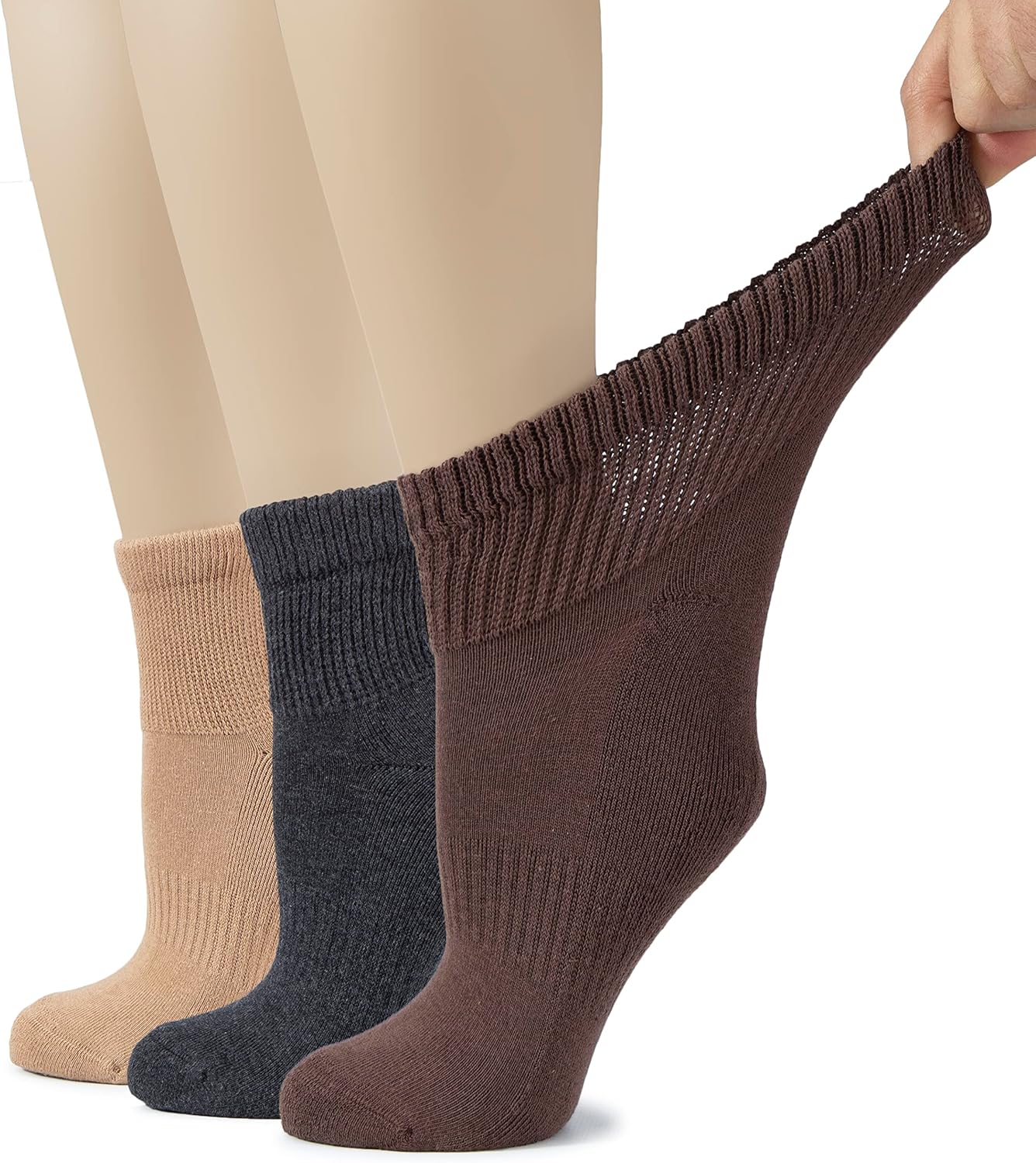 Hugh Ugoli Women's Cotton Diabetic Ankle Socks, Wide, Loose, Stretchy, Seamless Toe, Non Binding Top Semi Cushion, 3-6 Pairs