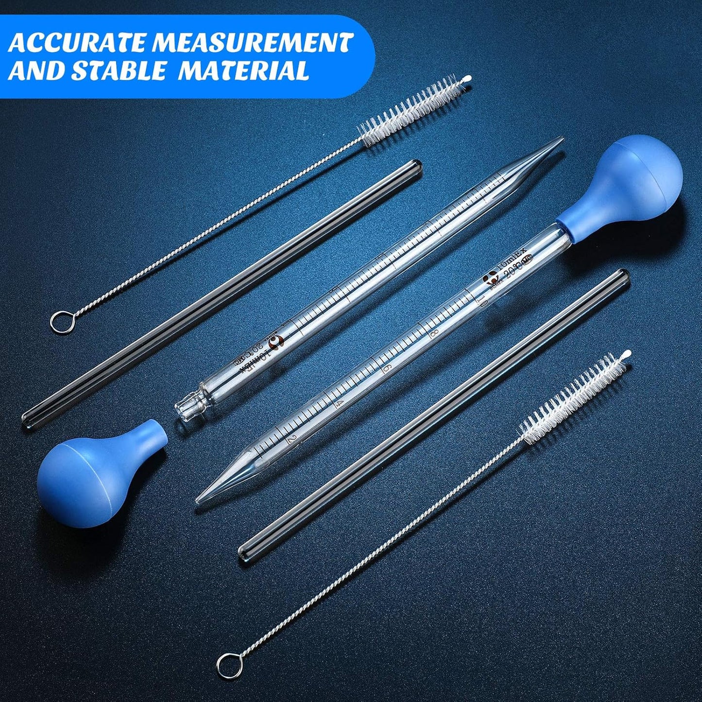 Weewooday Glass Droppers Pipettes Graduated Lab Dropper Glass Liquid Pipette with Big Rubber Hats 20 cm Stir Rod Washing Brush Transfer for Liquid Essential Oil(8 Pieces,Blue,10 ml)