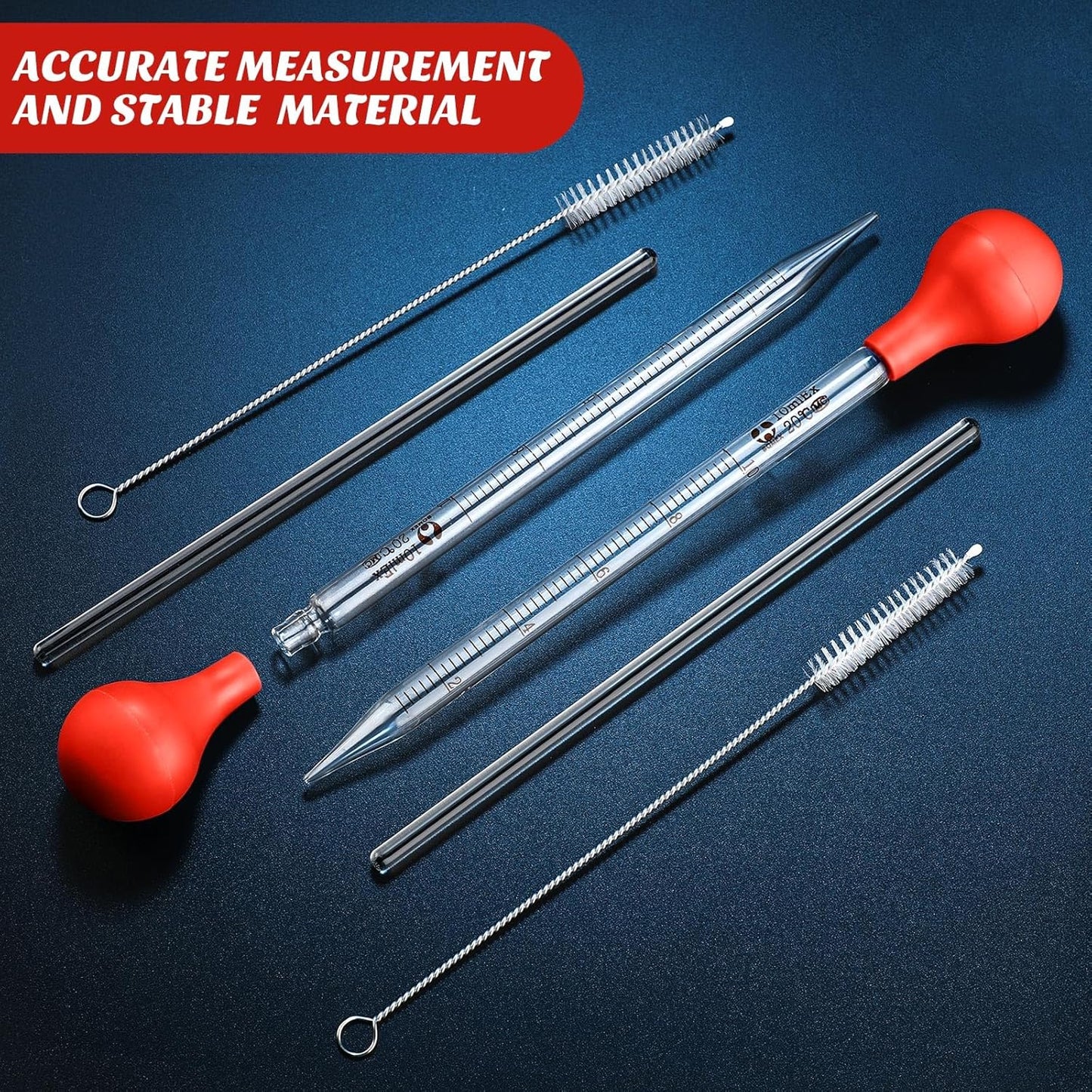 Weewooday Glass Droppers Pipettes Graduated Lab Dropper Glass Liquid Pipette with Big Rubber Hats 20 cm Stir Rod Washing Brush Transfer for Liquid Essential Oil(8 Pieces,Red,10 ml)