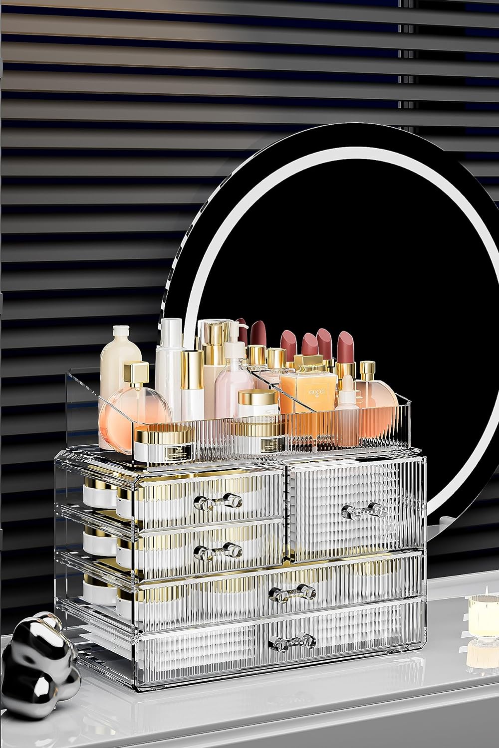 ZHIAI Stackable Storage Drawers, Acrylic Bathroom Counter Organizer Clear Makeup Organizers for Vanity, Kitchen Cabinets, Bathroom, Undersink, Home Organization and Storage (2Top 3 Drawers,)