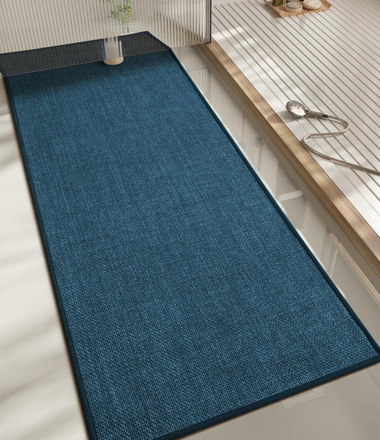chakme Bathroom Rugs Mat 59x17, Ultra Thin Bath Rug Non Slip Runner Quick Dry Absorbent Bath Mat for Bathroom, (Dark Blue, 59"x17")