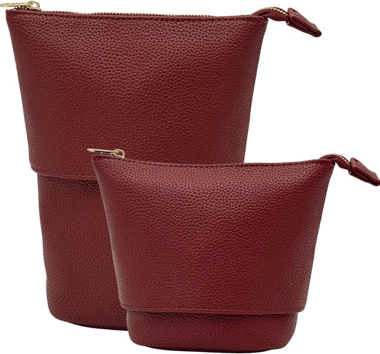 JAZD Travel Makeup Brush Bag Standup Brush Holder Portable Convertible Make up Brush Pouch Cosmetic Case (BURGUNDY)