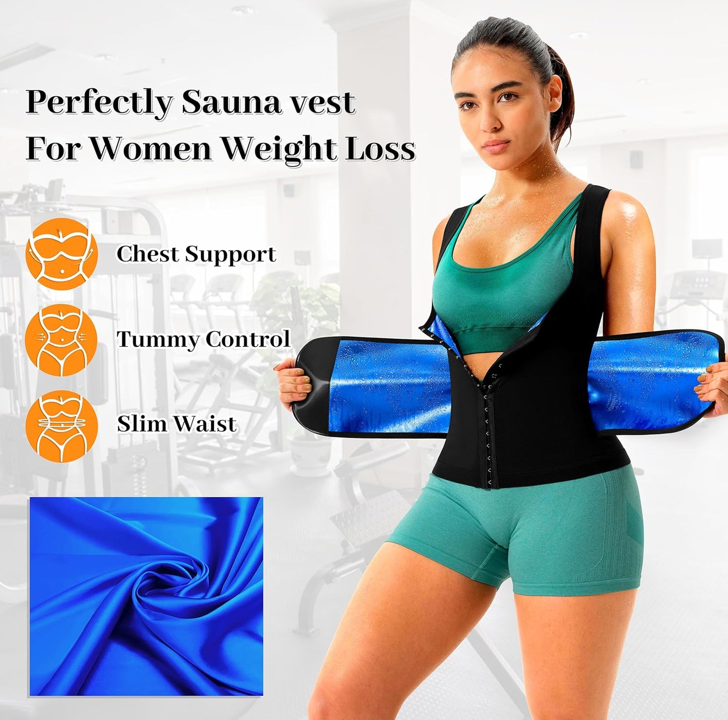 Sauna Suit for Women Slimming Shirt Sweat Vest Heat Trapping Tank Top Workout Shaperwear,Adjust Belt,Breathable Armpit