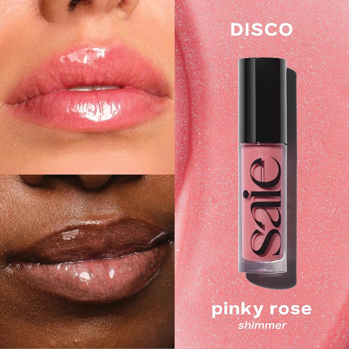 Saie Glossybounce - Hydrating Lip Gloss and Tinted Lip Oil Hybrid with Hyaluronic Acid & Jojoba Oil for Non-Sticky, Ultra-Shiny, Plump & Soft Lips - Everyday Makeup Essential - Disco (.17 oz)