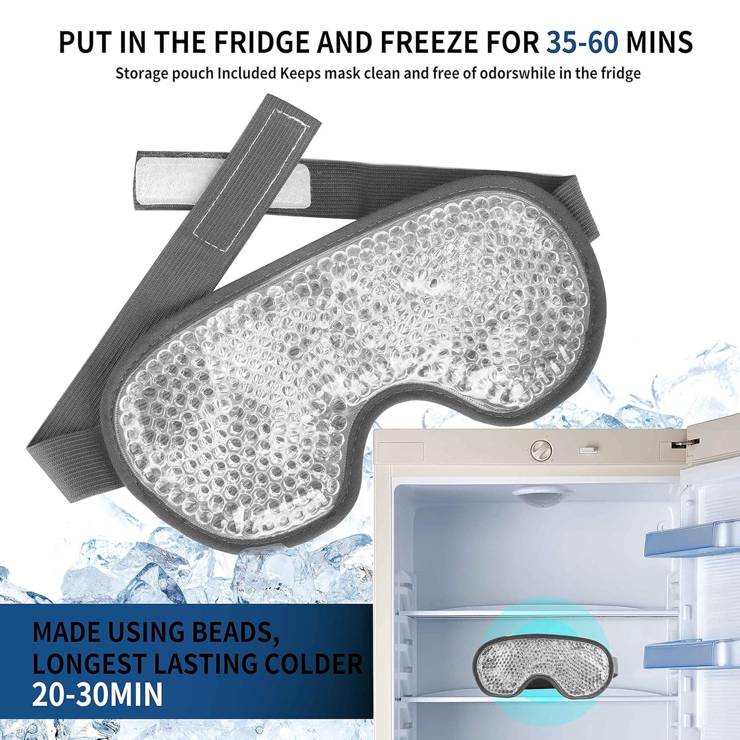 Cooling Eye Mask with Gel Bead, Reusable Cold Compress Ice Pack Sleeping Eye Cooling Pads for After Eyelid Surgery, Puffiness, Puffy Eyes, Headache, Migraine Relief(Grey)