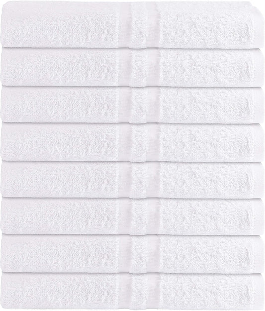 GREEN LIFESTYLE Luxury Bath Towel - White Large Bath Towels Pack for Spa, Gym, Bathroom, Hotel - 86% Cotton 14% Polyester -Super Soft, Thick and Absorbent 24 x 50 Bulk Bath Towel - (8-Pack)