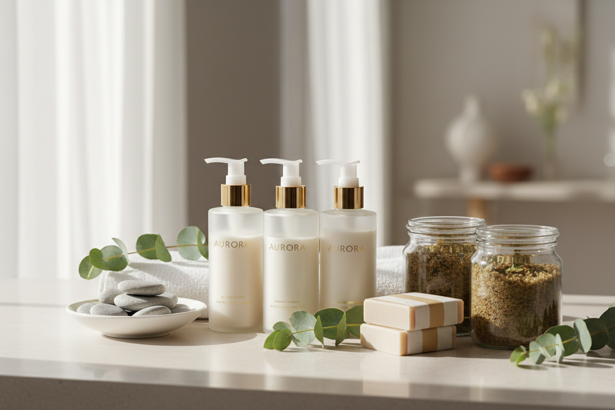 Body & Wellness: Soothing lotions, scrubs, and personal care items that make every moment feel like a spa experience. (make it real photo)