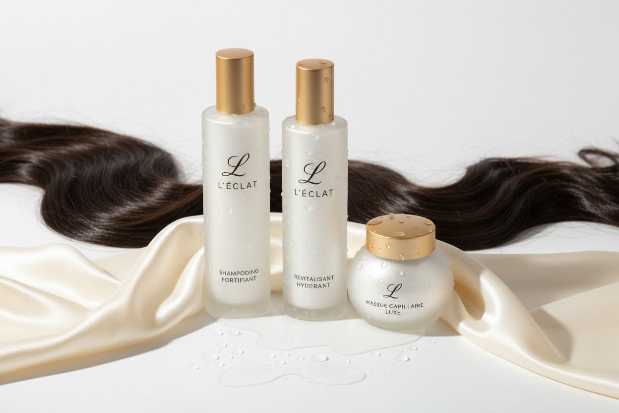 Haircare Solutions: Shampoos, conditioners, and treatments formulated to strengthen, hydrate, and restore natural shine. (make it real photo)